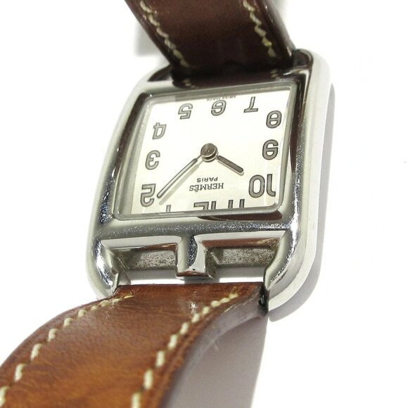 Auth HERMES Cape Cod Double Tour CC1.210 2****** Silver Brown Wrist Watch - Picture 5 of 12